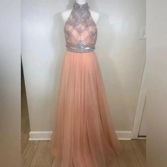 NWT $698 SHERRI HILL Two Piece Sequenced 4 #62809 Beaded Tulle Gown - Picture 3 of 13